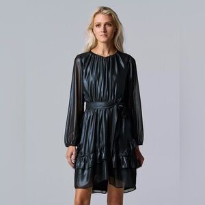 Simply Vera Vera Wang Metallic Black Long Sleeve Dress